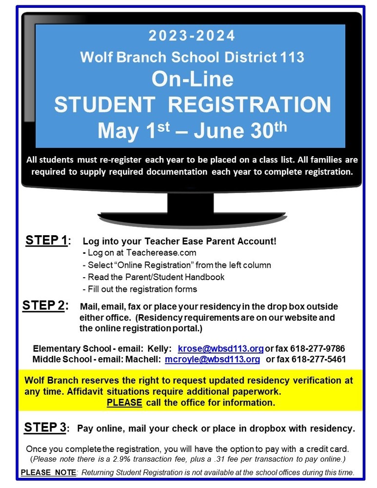 On-Line Registration for 2023/2024 School Year