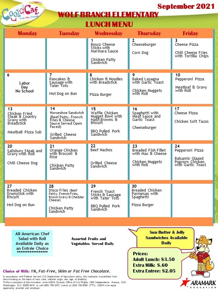 Elementary School - September 2021 Menu
