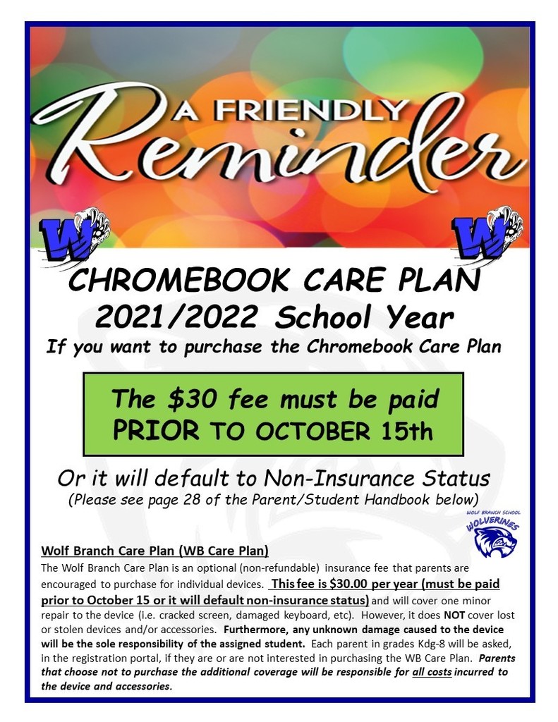 Chromebook Care Plan Reminder