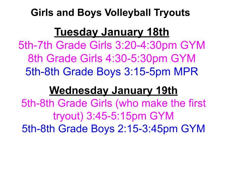 Girls and Boys Volleyball Tryout