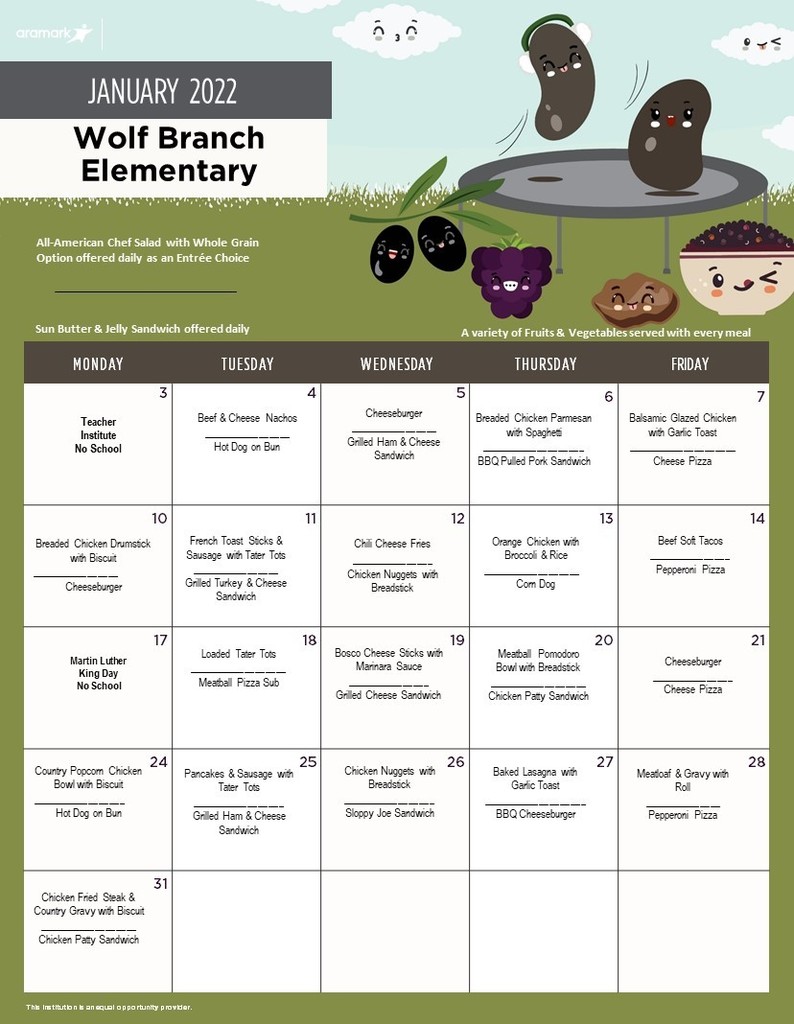 Wolf Branch Elementary - January, 2022 Menu