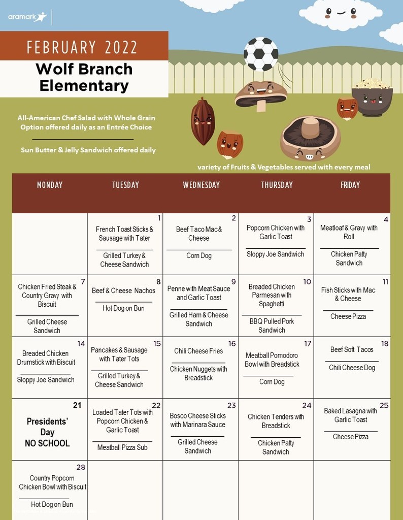 February, 2022 - Wolf Branch Elementary School Lunch Menu