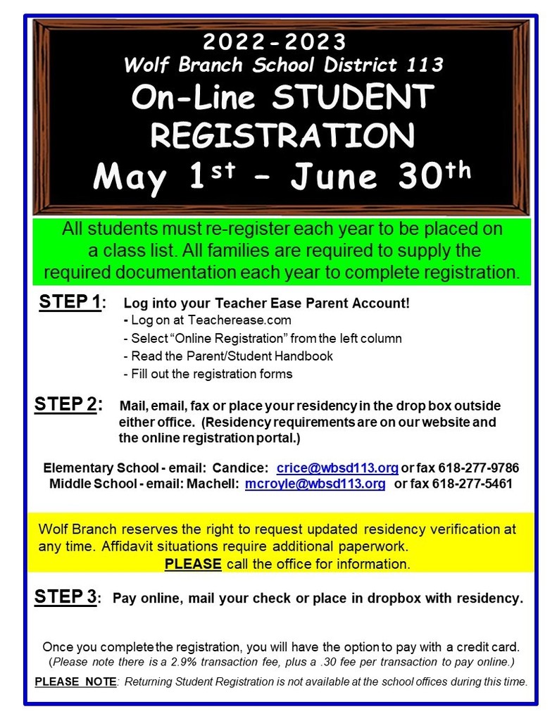 On-Line Registration starts May 1st for the 2022-2023 School Year