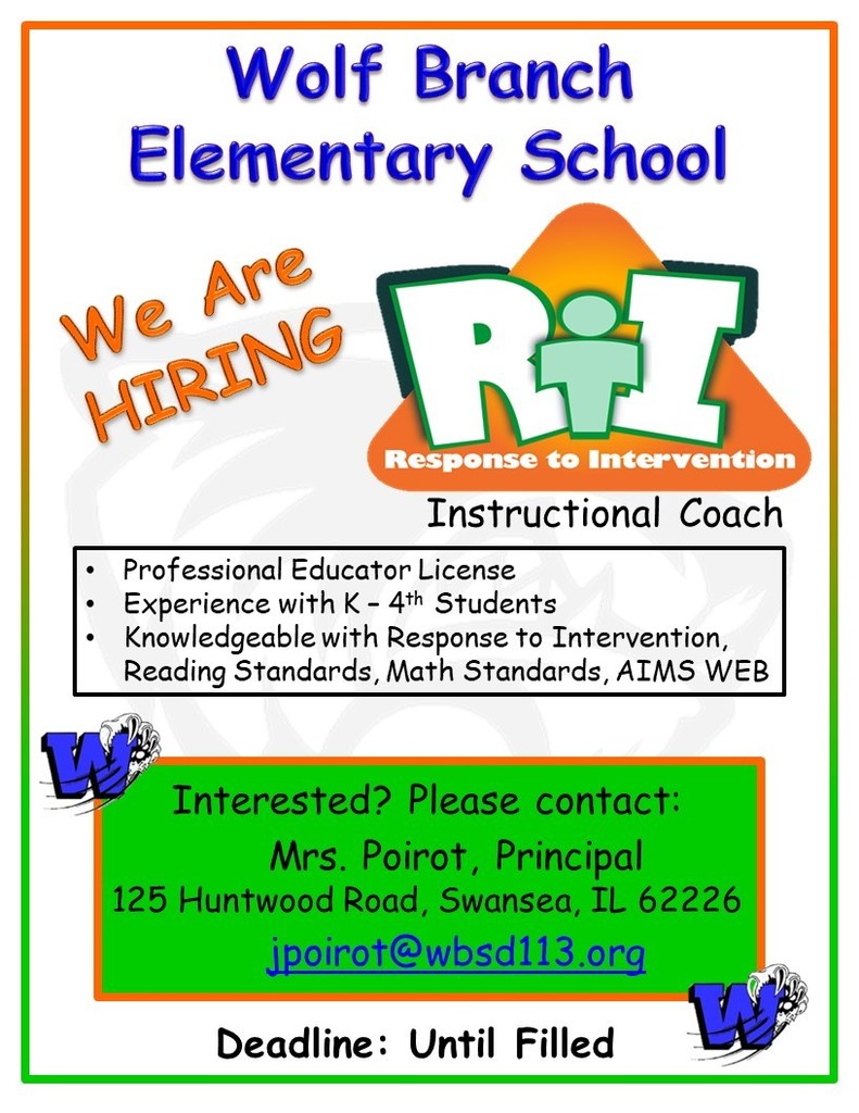 RTI Coach Needed at Wolf Branch Elementary